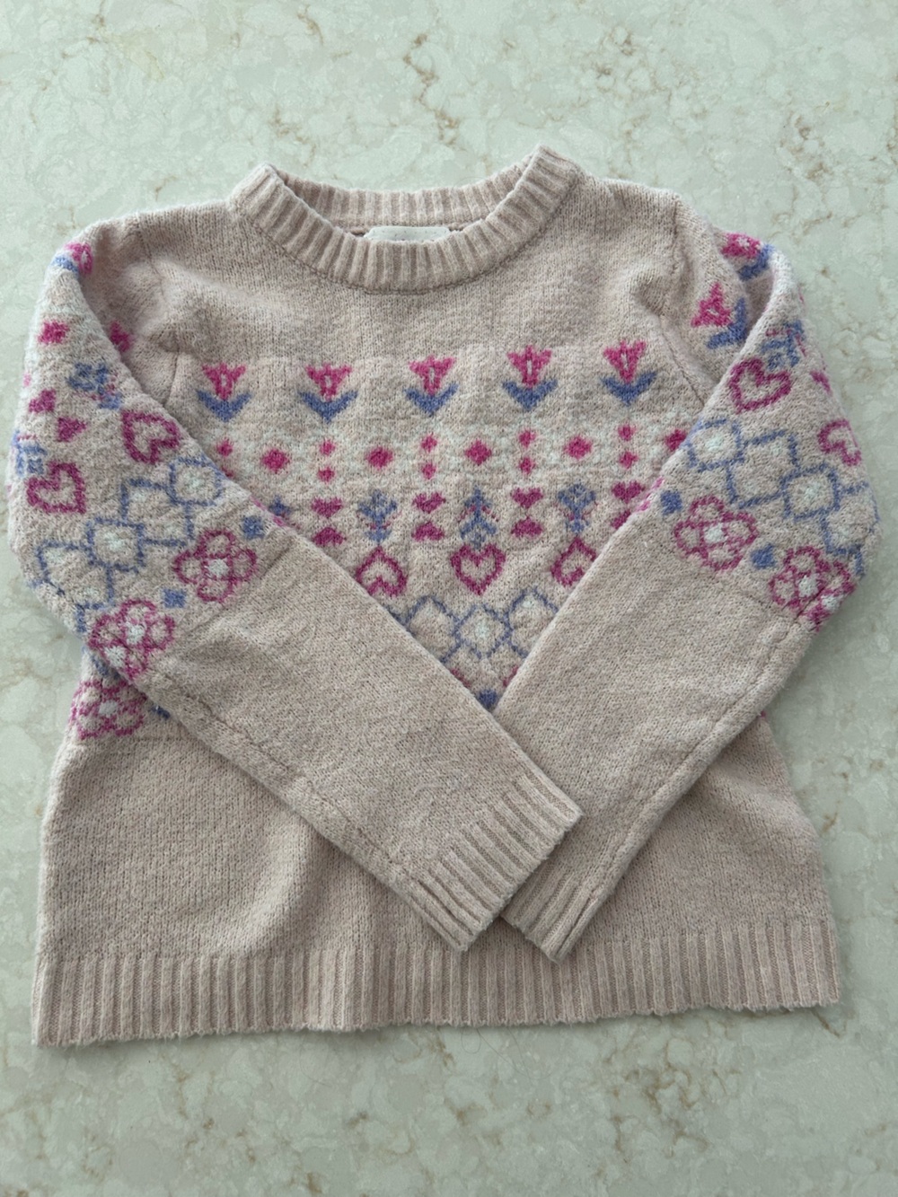 Pink Republic Light Pink Crewneck Sweater with Nordic Lilac & Magenta Pattern